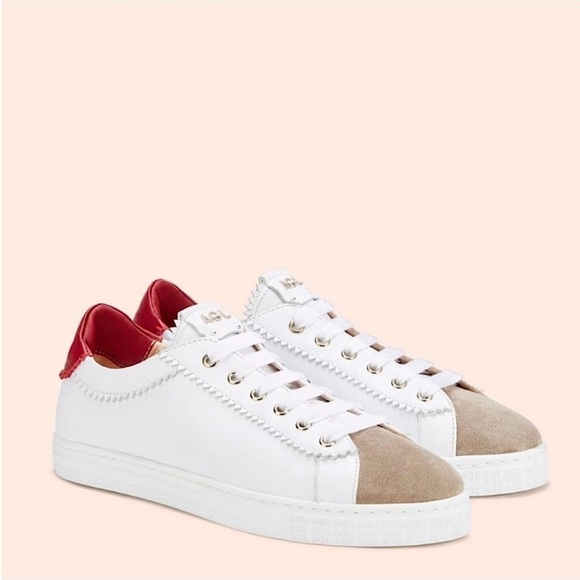 AGL SADE RED White Leather Low Top Tennis Sneaker, Red/Beige,Size 39.5/9.5, NWOB - Picture 4 of 16